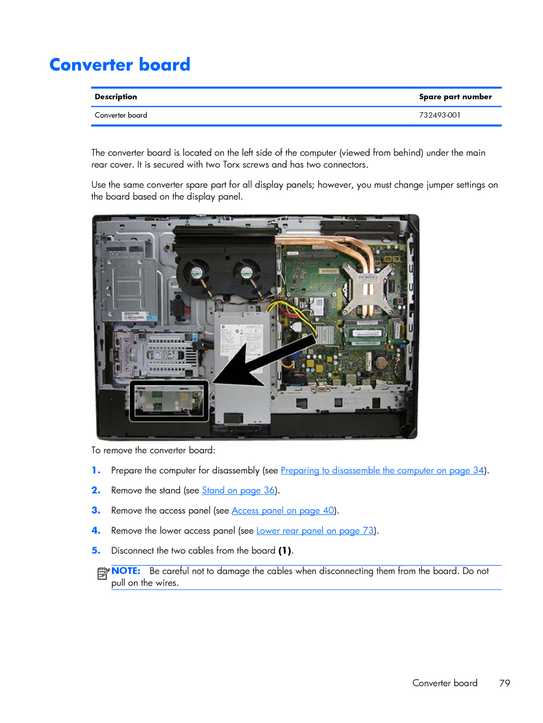 HP 800 G1 manual Description Spare part number Converter board 732493-001 