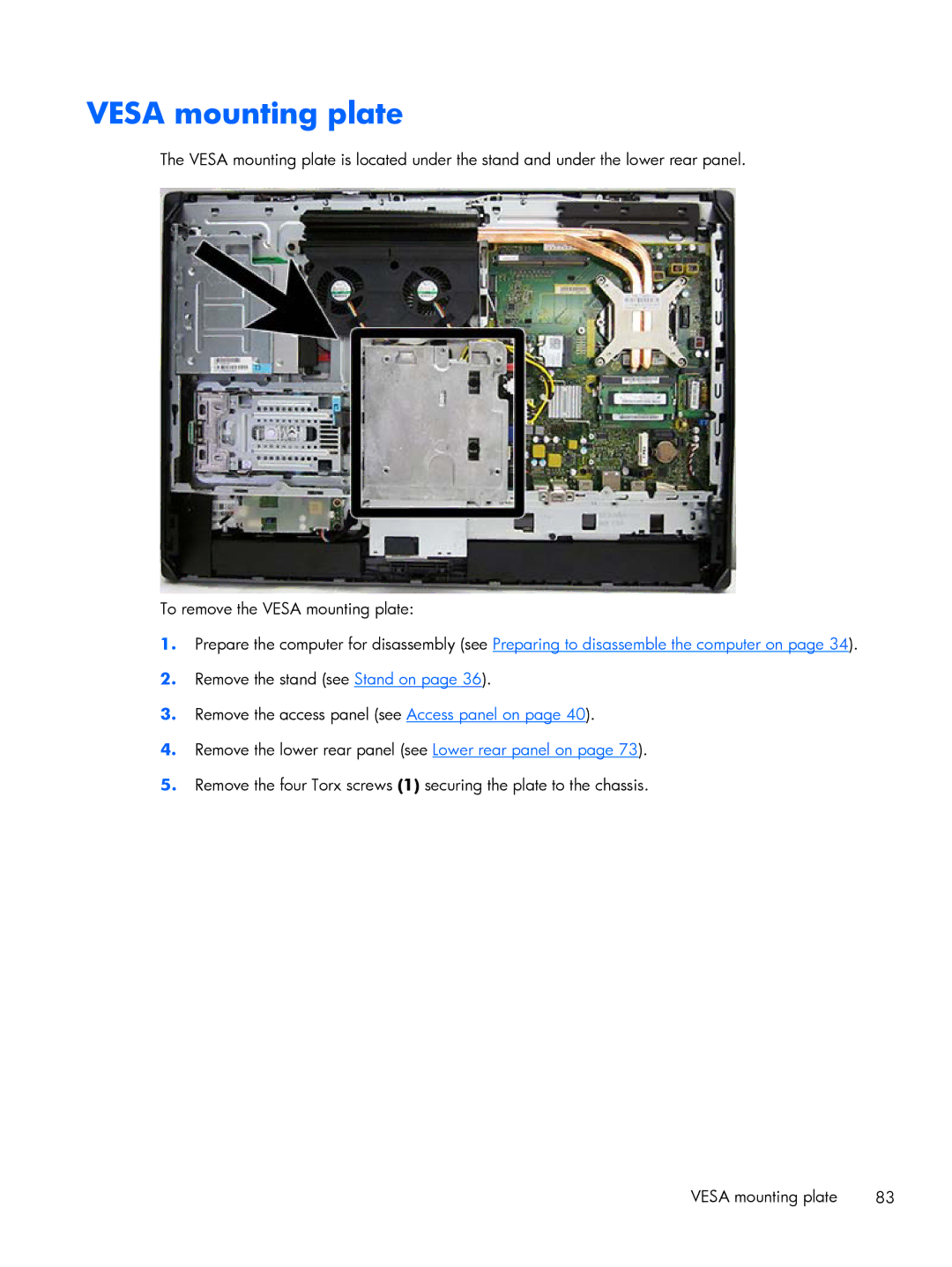 HP 800 G1 manual Vesa mounting plate 