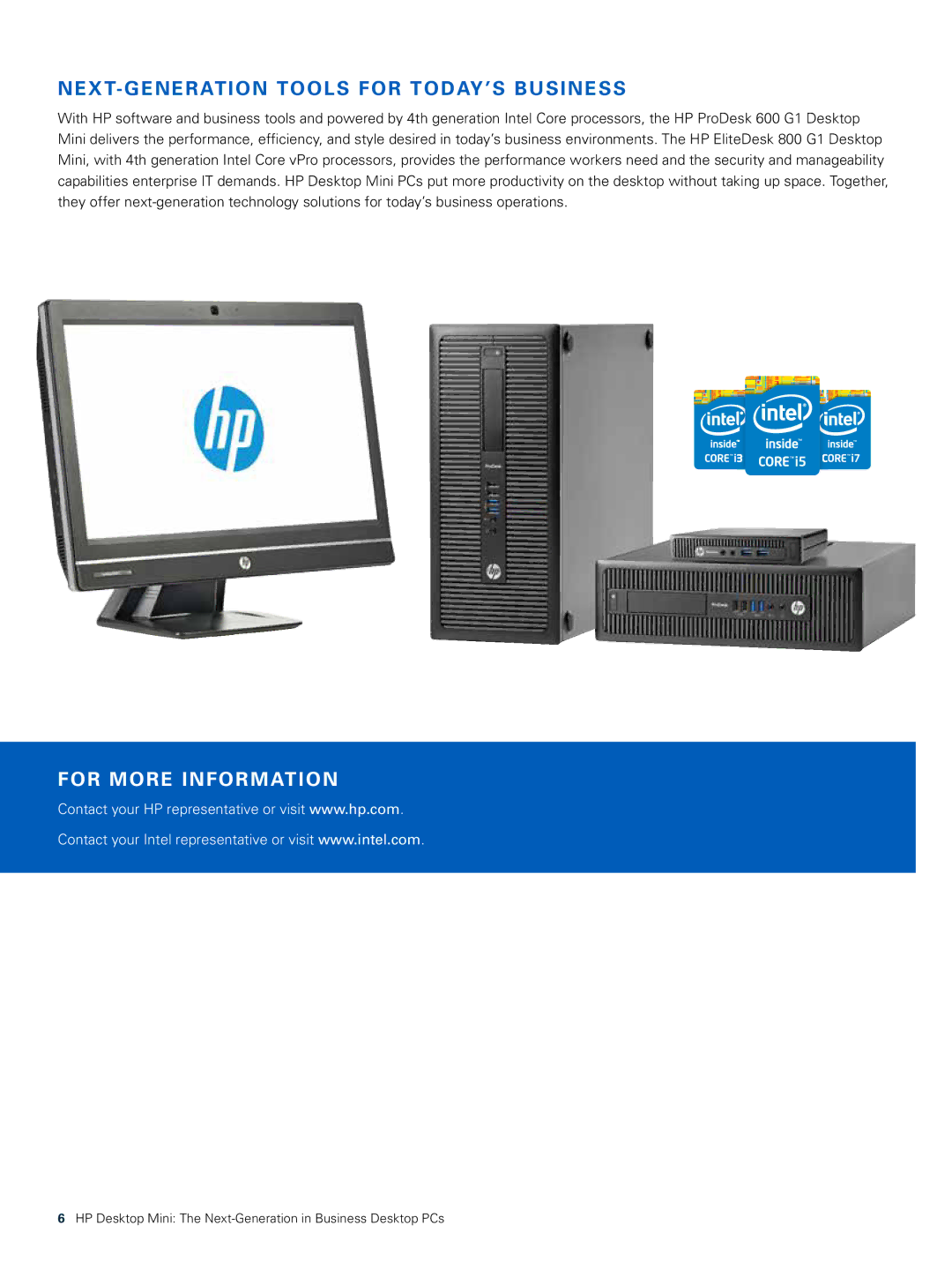 HP 800 G1 manual NEXT-GENERATION Tools for TODAY’S Business, For More Information 