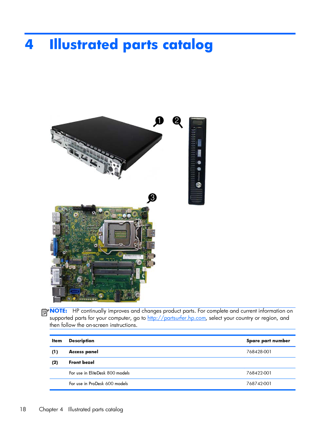 HP 800 G1 manual Illustrated parts catalog 