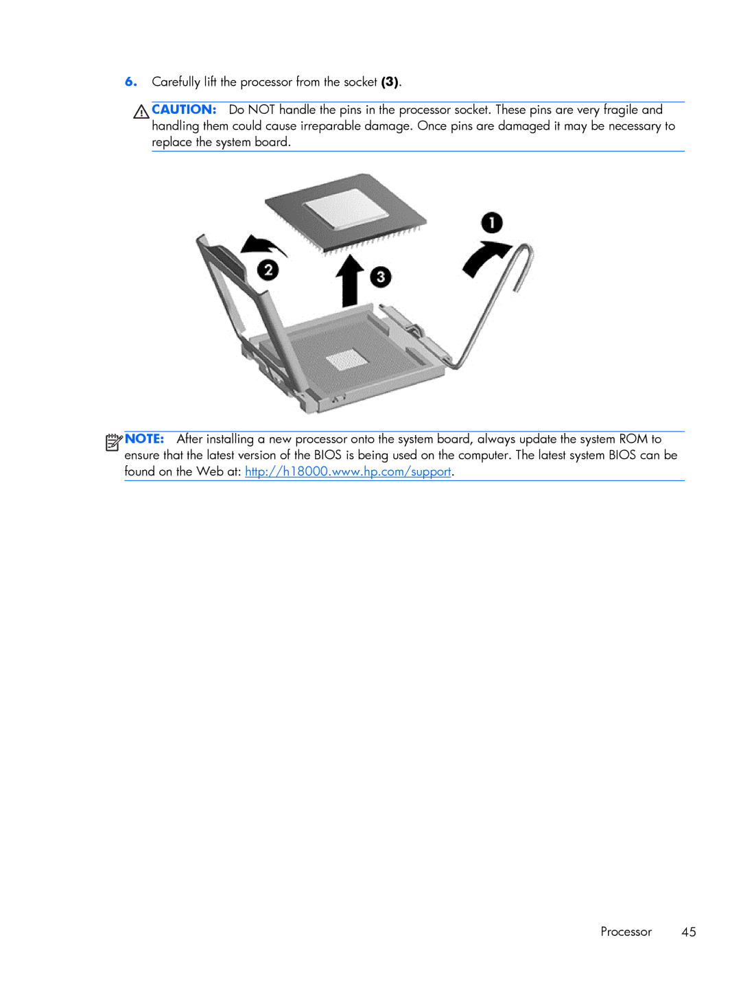 HP 800 G1 manual Carefully lift the processor from the socket Processor 