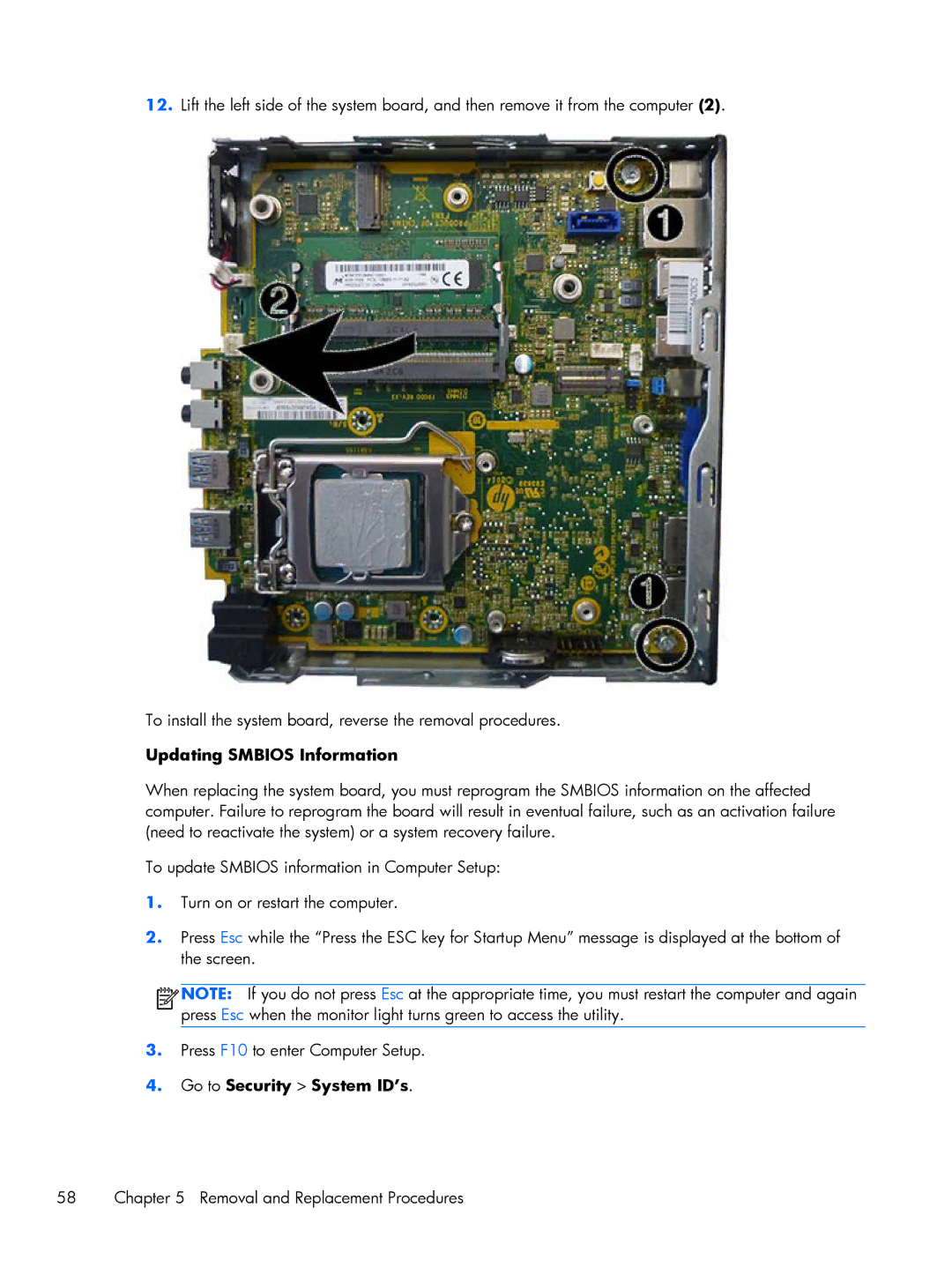 HP 800 G1 manual Updating Smbios Information 