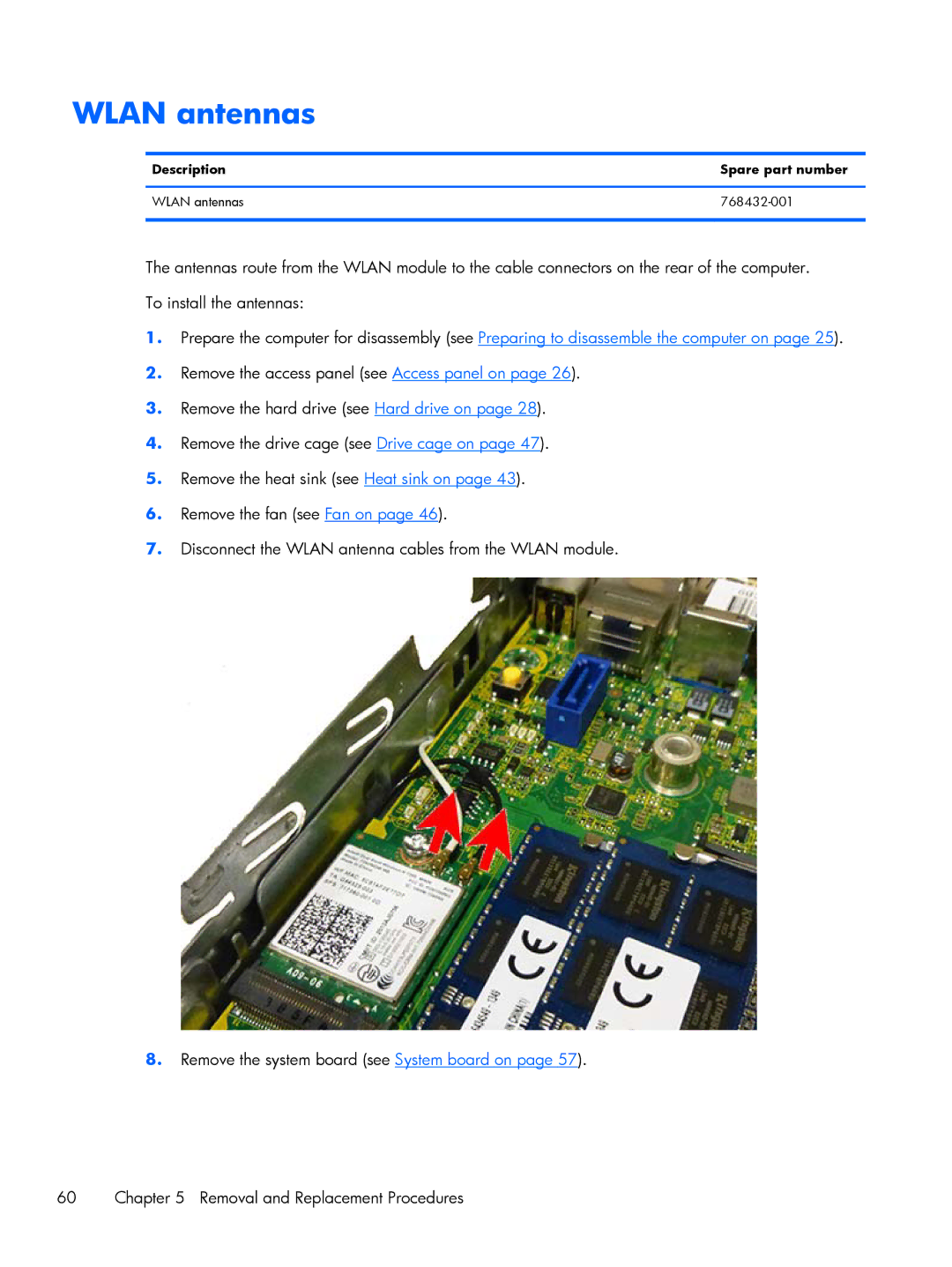 HP 800 G1 manual Description Spare part number Wlan antennas 768432-001 