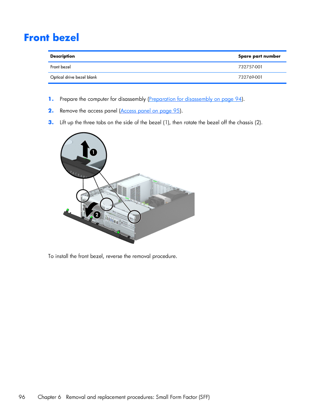 HP 800 G1 manual Front bezel 732757-001 Optical drive bezel blank 732769-001 