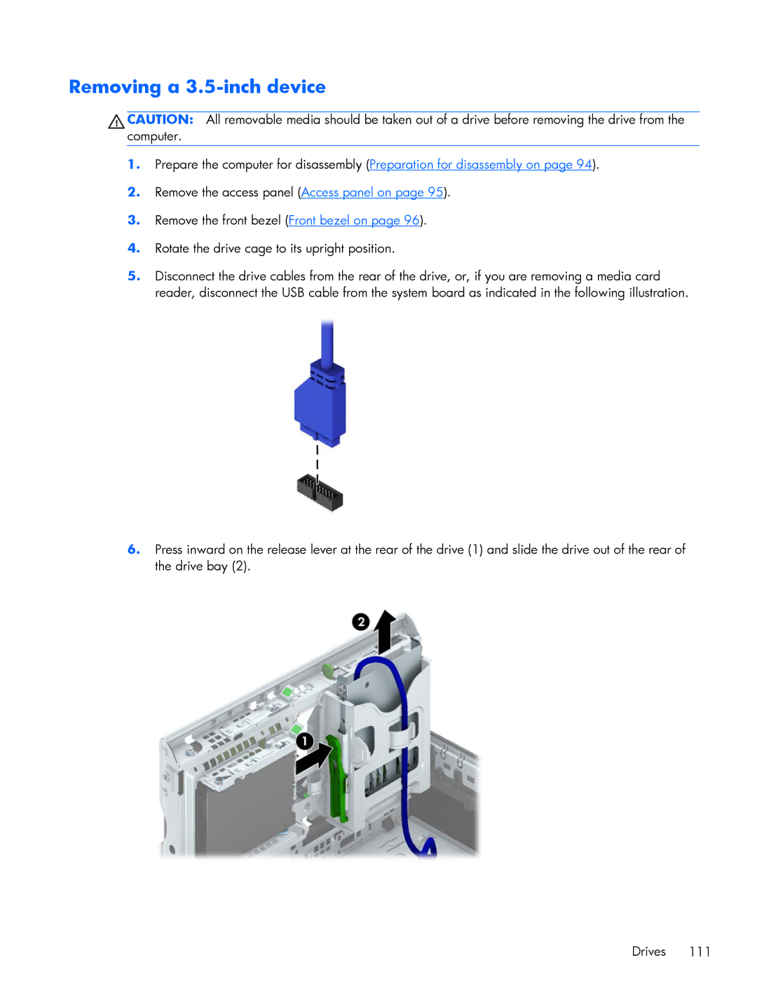 HP 800 G1 manual Removing a 3.5-inch device 