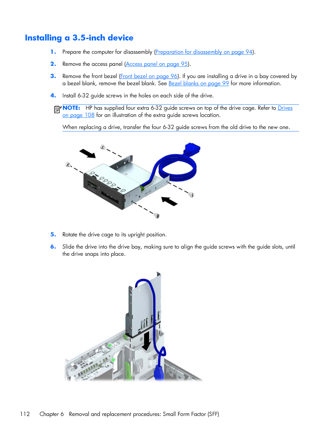 HP 800 G1 manual Installing a 3.5-inch device 