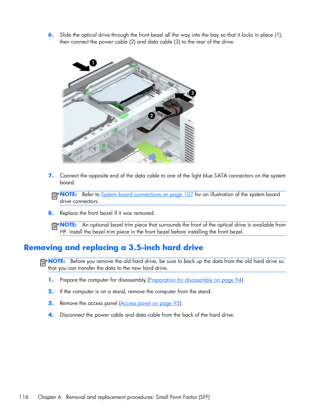 HP 800 G1 manual Removing and replacing a 3.5-inch hard drive 