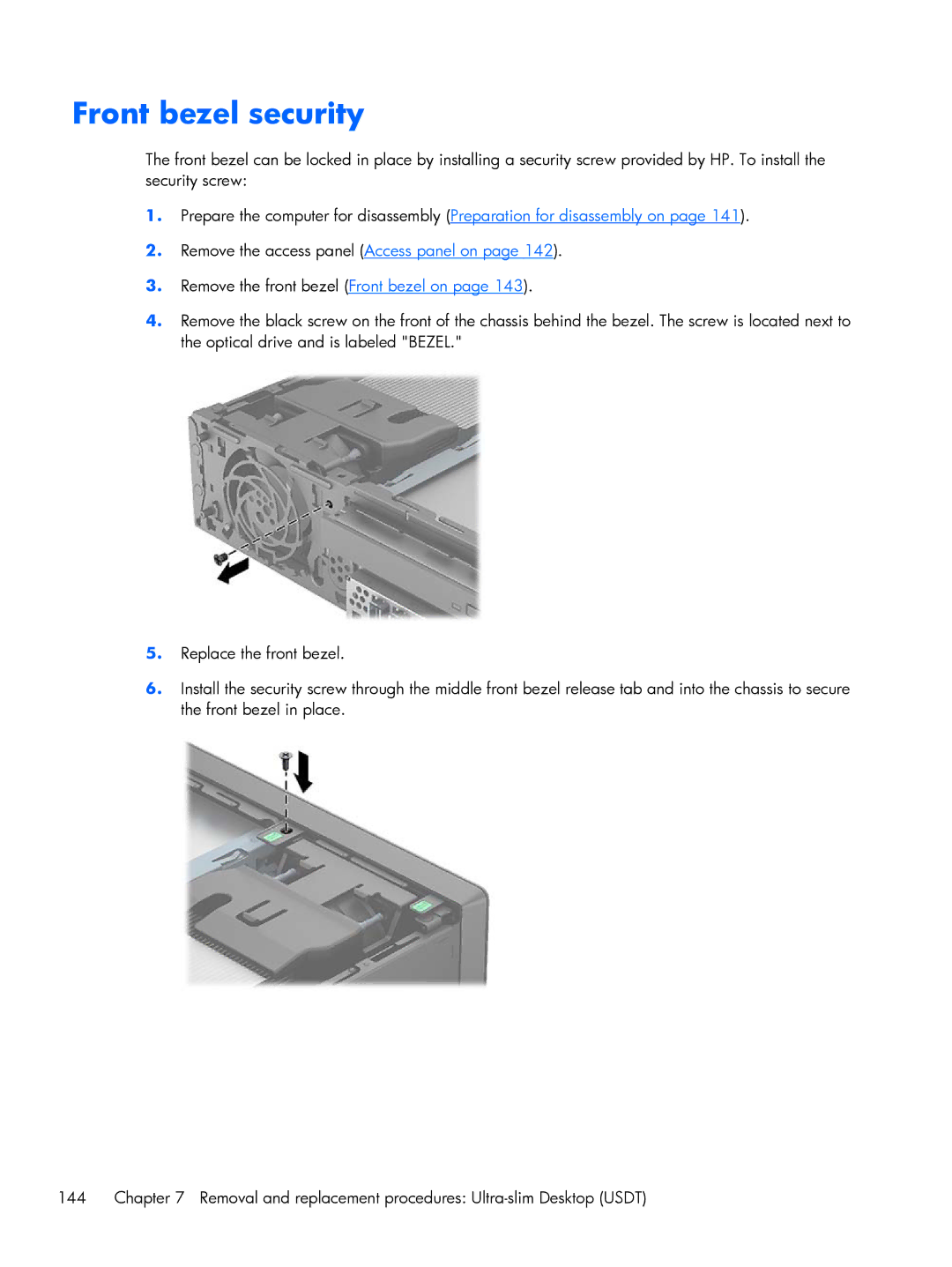 HP 800 G1 manual Front bezel security 