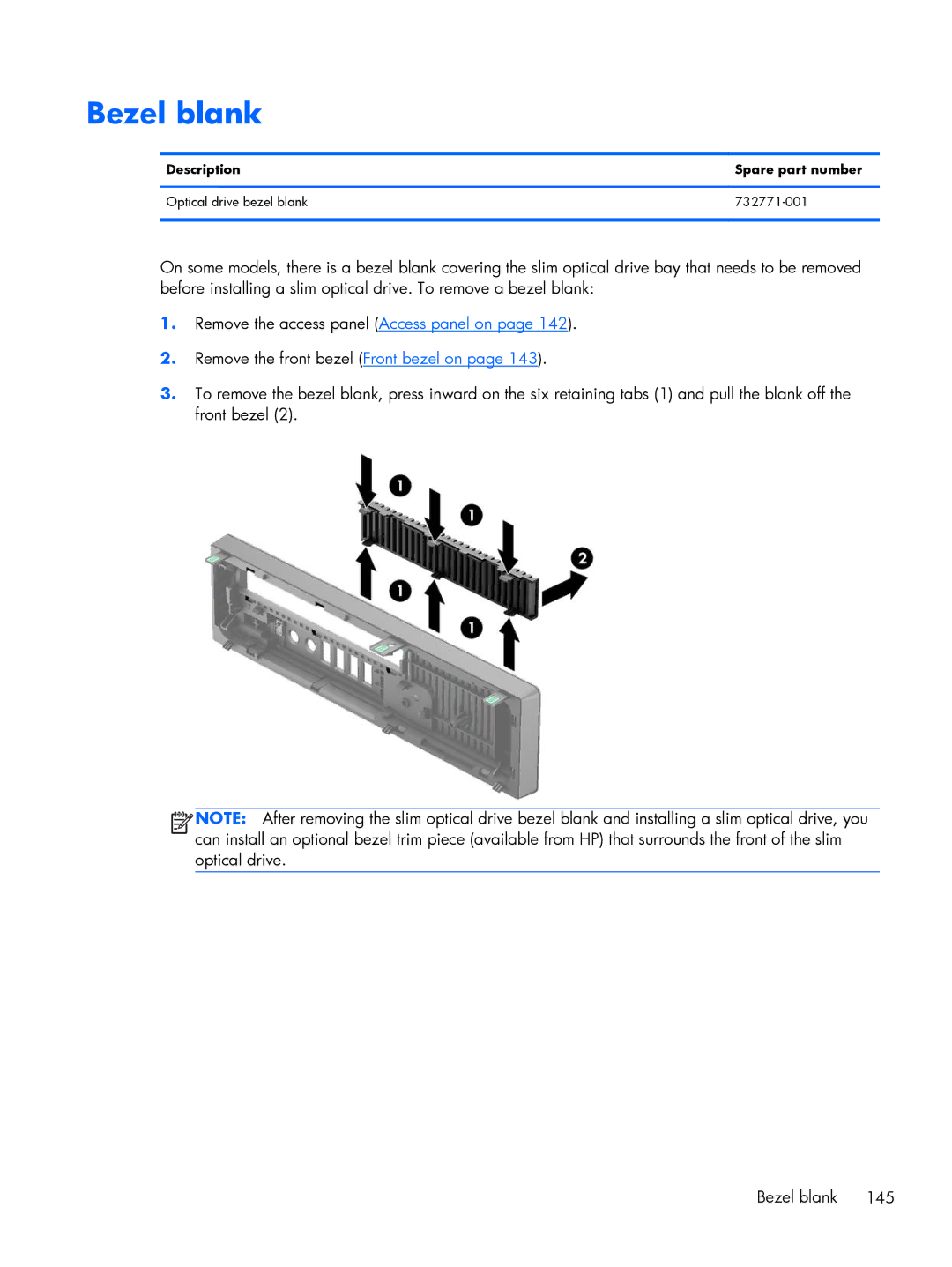 HP 800 G1 manual Bezel blank 