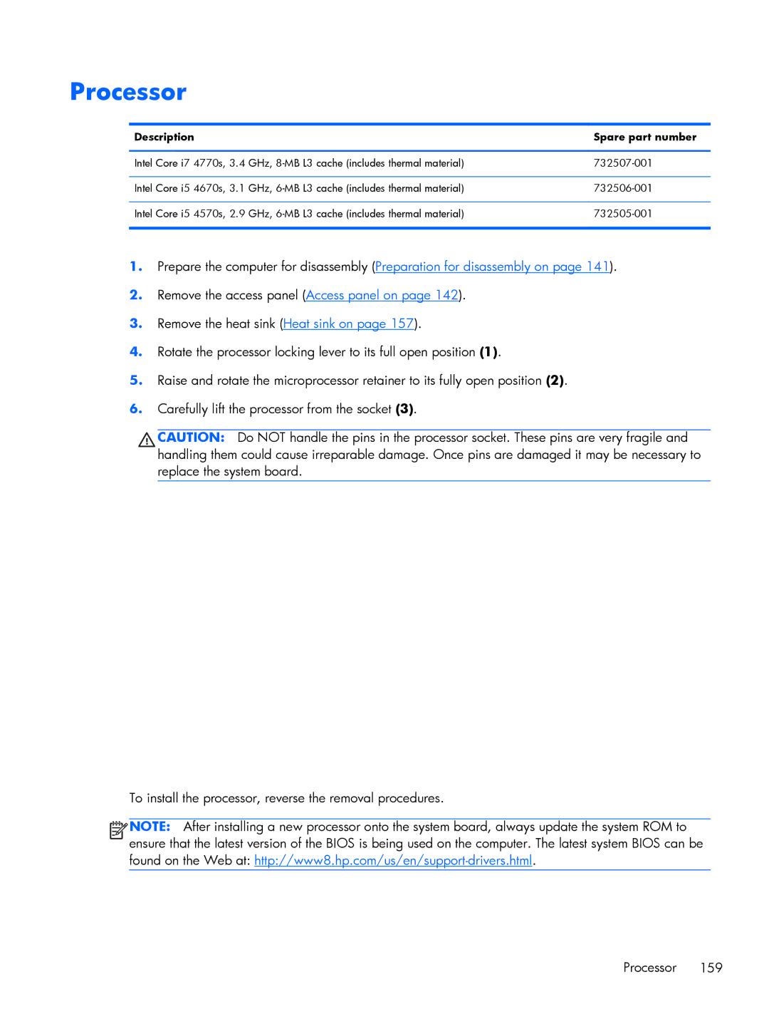 HP 800 G1 manual Processor 