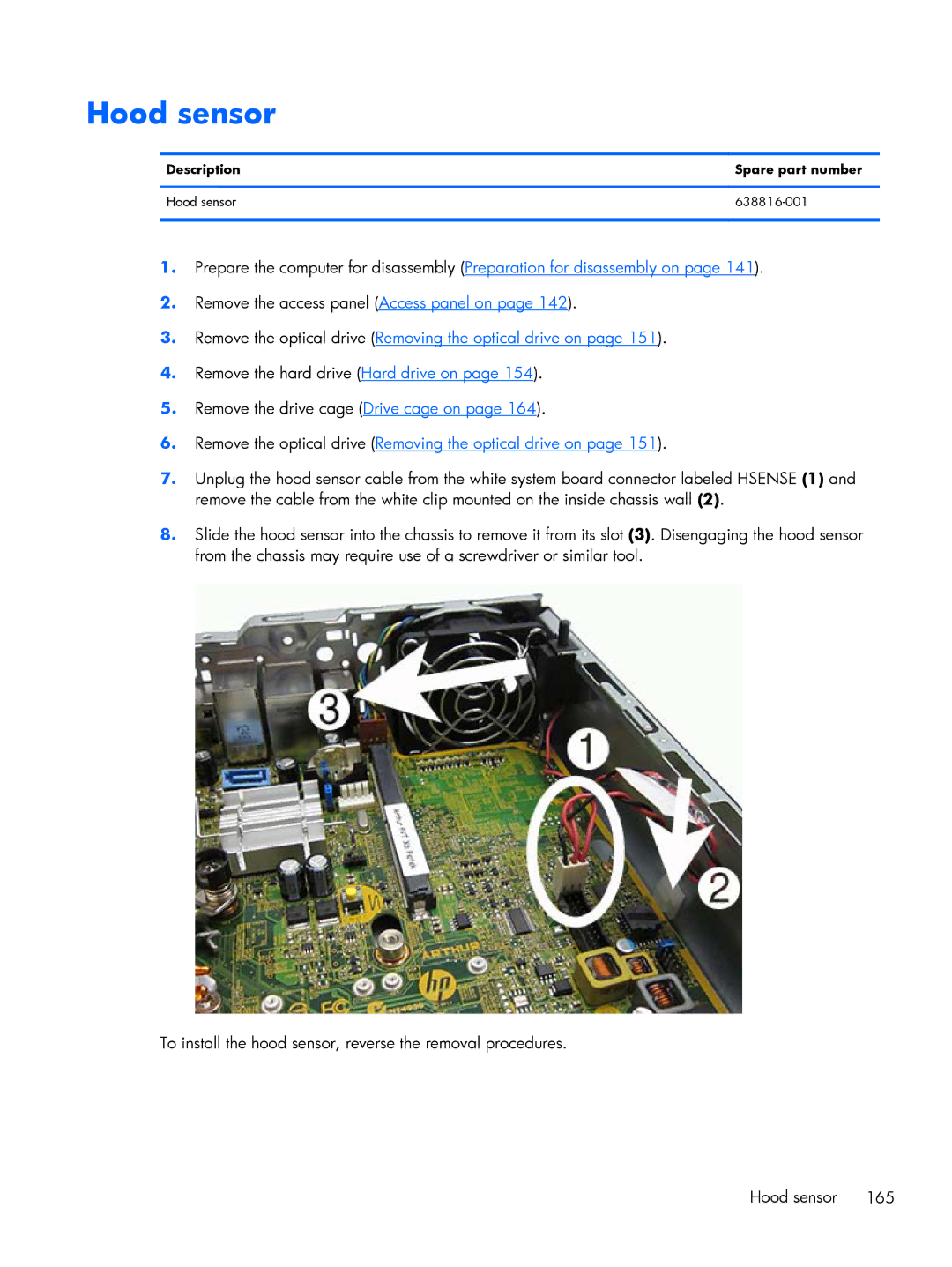 HP 800 G1 manual Hood sensor 