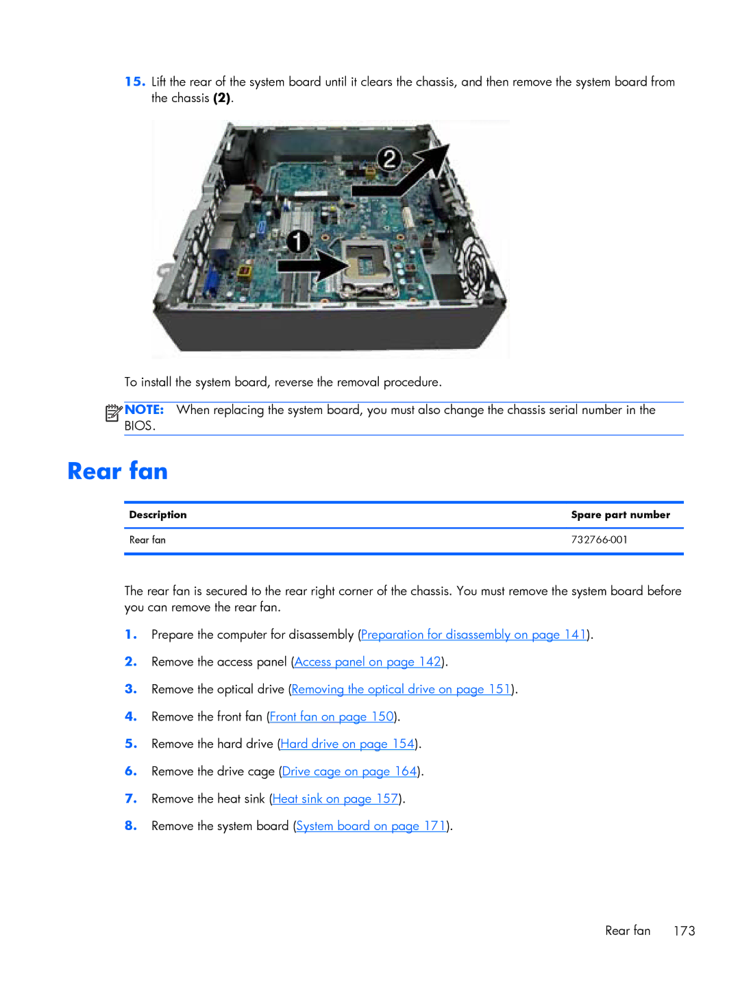 HP 800 G1 manual Description Spare part number Rear fan 732766-001 