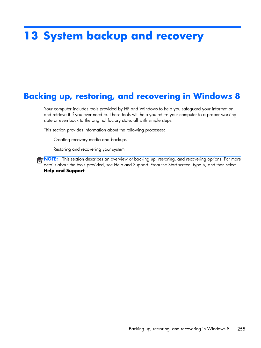 HP 800 G1 manual Backing up, restoring, and recovering in Windows 8 