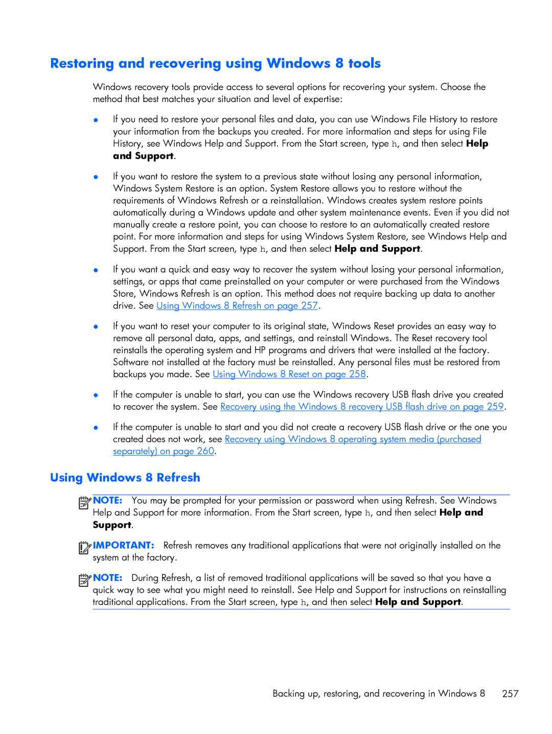 HP 800 G1 manual Restoring and recovering using Windows 8 tools, Using Windows 8 Refresh 