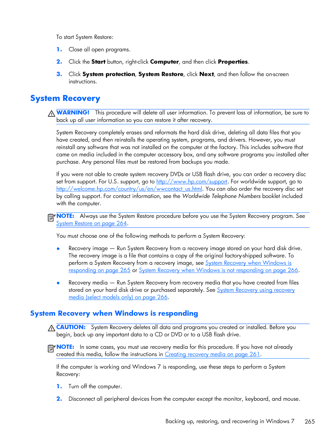 HP 800 G1 manual System Recovery when Windows is responding 