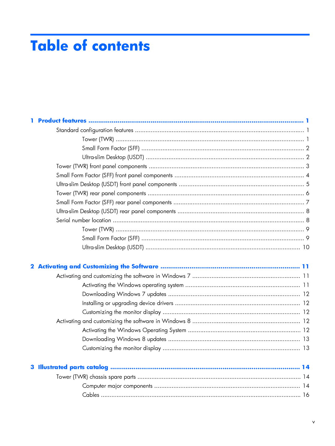 HP 800 G1 manual Table of contents 