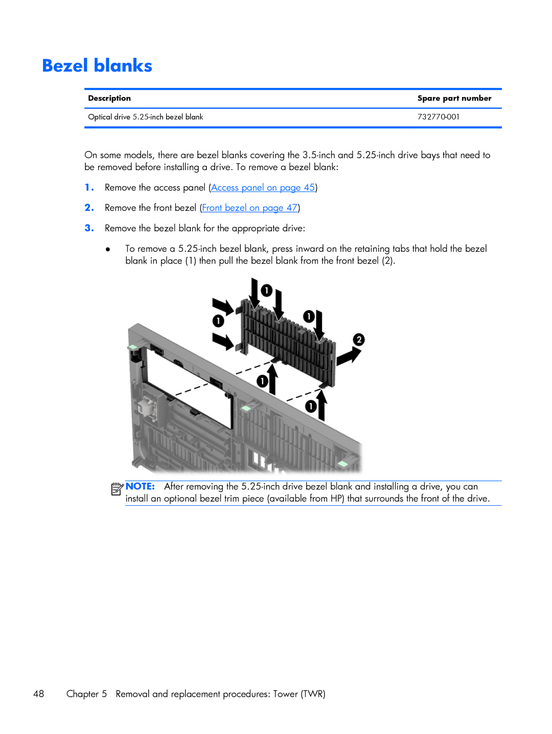 HP 800 G1 manual Bezel blanks 