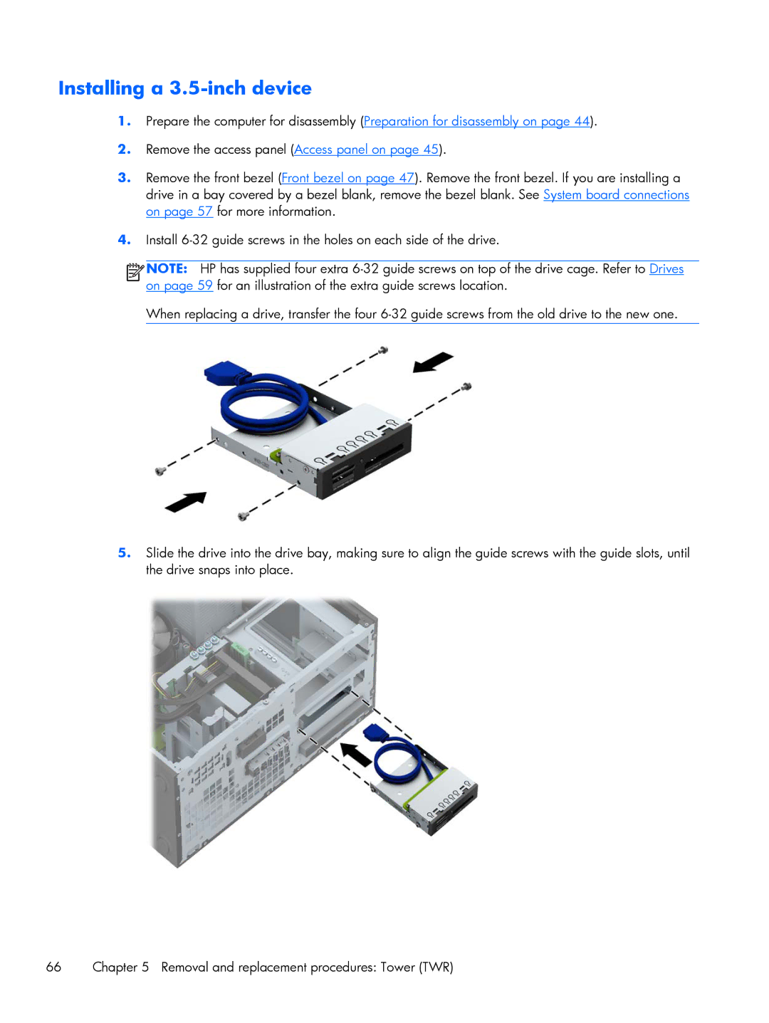 HP 800 G1 manual Installing a 3.5-inch device 