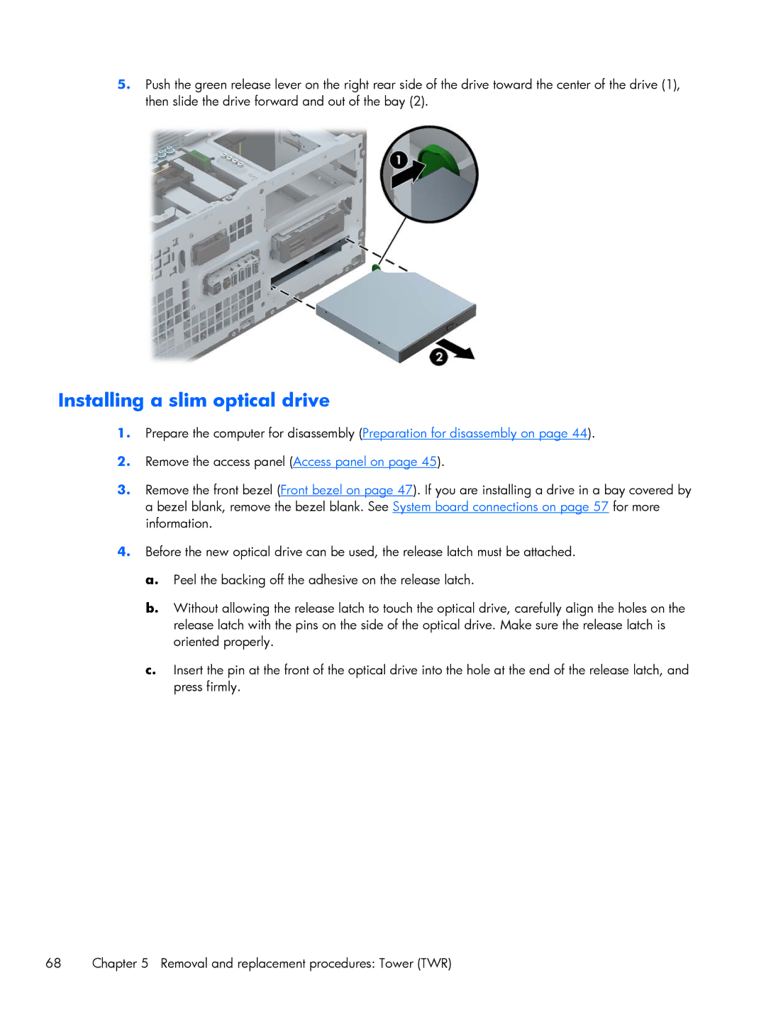 HP 800 G1 manual Installing a slim optical drive 