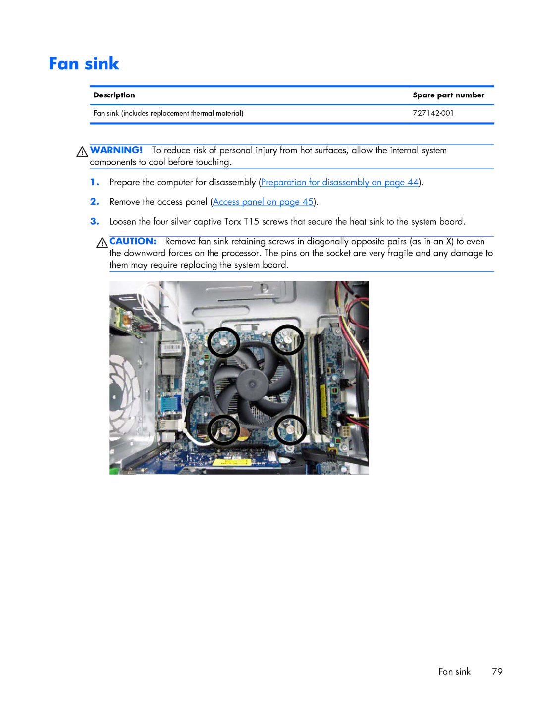 HP 800 G1 manual Fan sink 