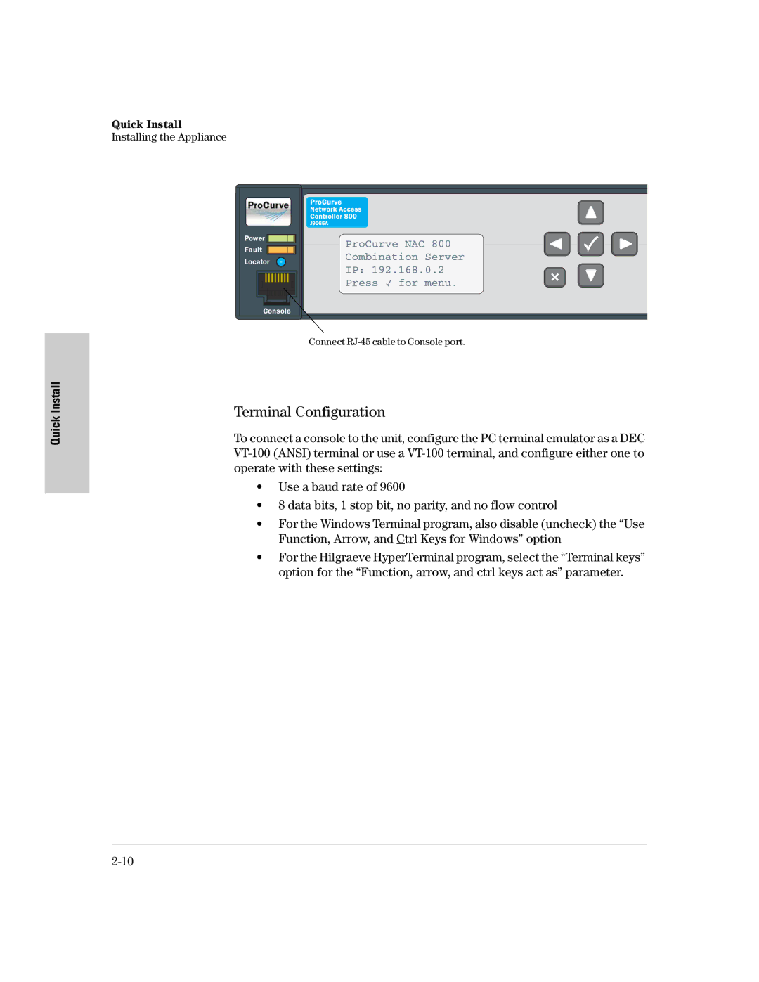 HP 800 Network Access Controller manual Terminal Configuration 