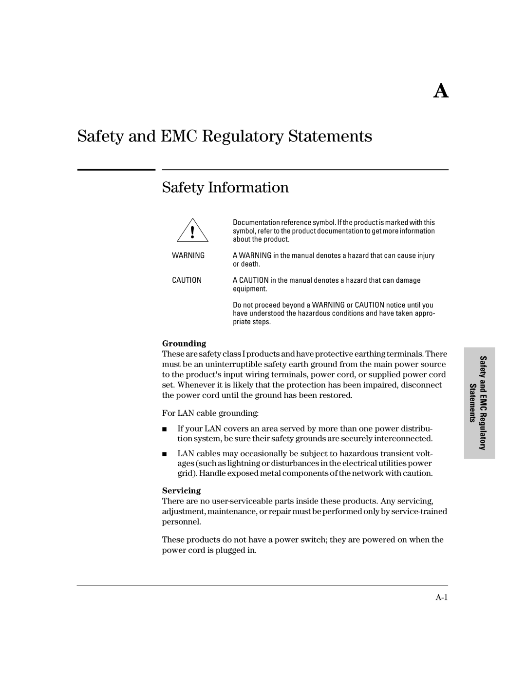 HP 800 Network Access Controller manual Safety and EMC Regulatory Statements, Safety Information 