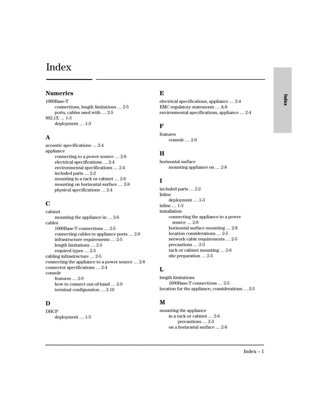 HP 800 Network Access Controller manual Index, Numerics 