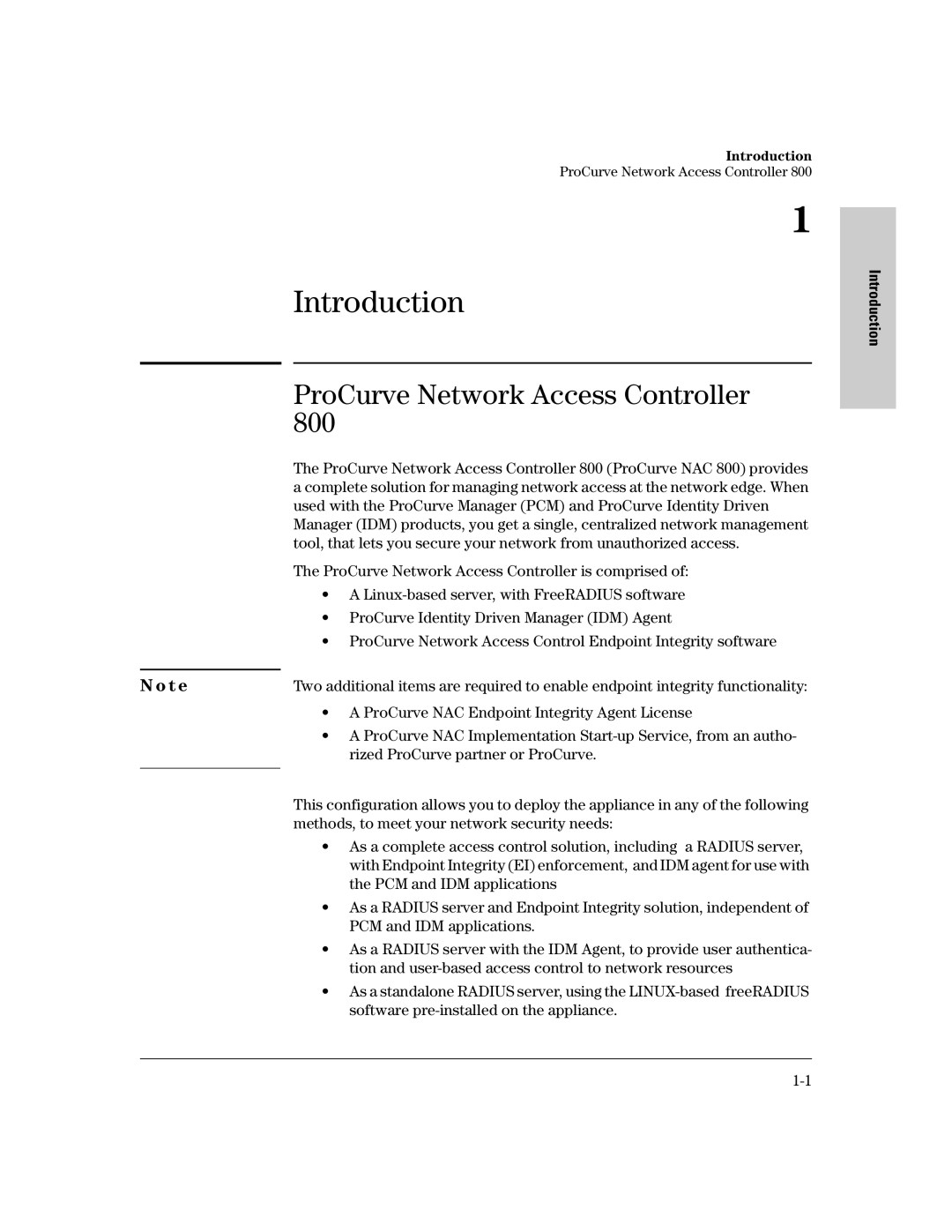 HP 800 Network Access Controller manual Introduction, ProCurve Network Access Controller 