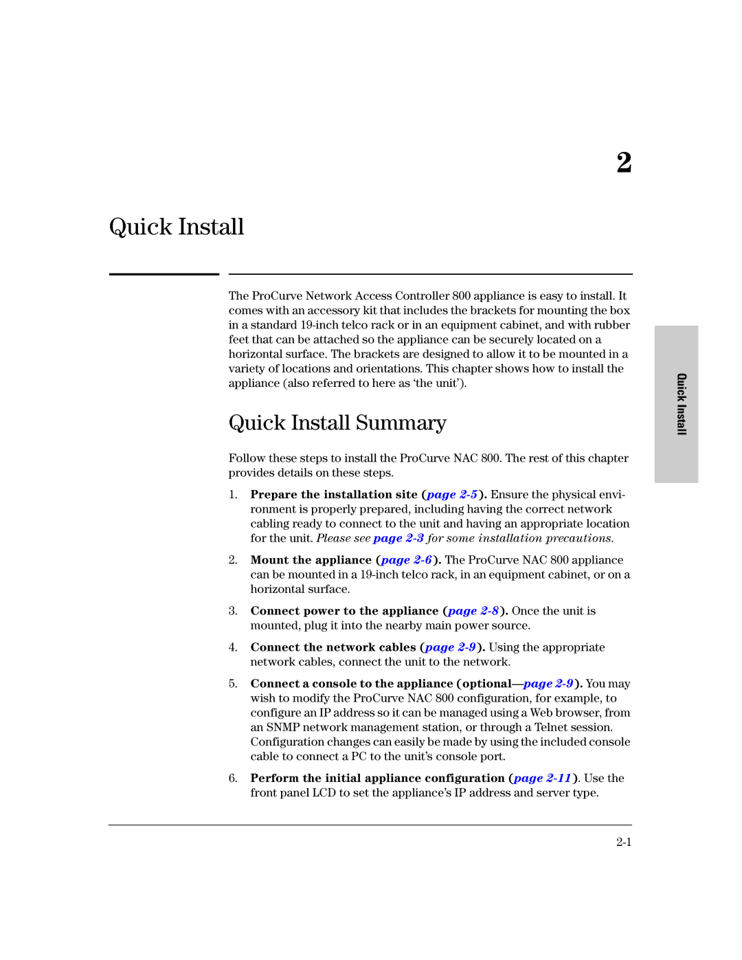 HP 800 Network Access Controller manual Quick Install Summary 