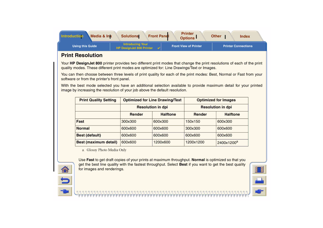 HP 800 manual Print Resolution, Best maximum detail 