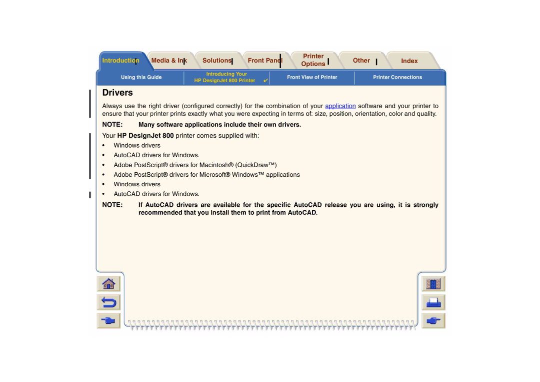 HP manual Drivers, Your HP DesignJet 800 printer comes supplied with 