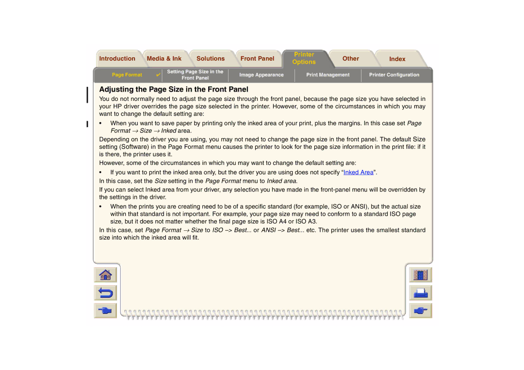 HP 800 manual Adjusting the Page Size in the Front Panel 