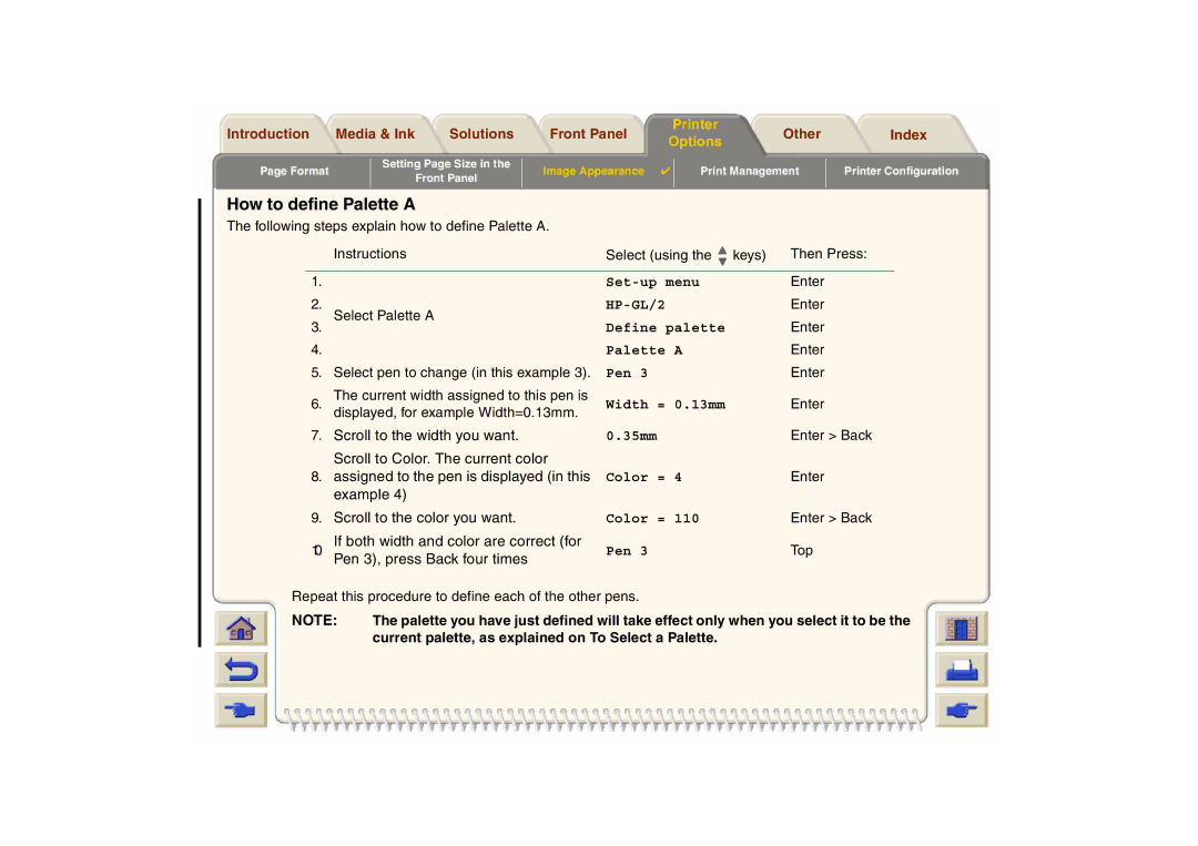 HP 800 manual How to define Palette a 