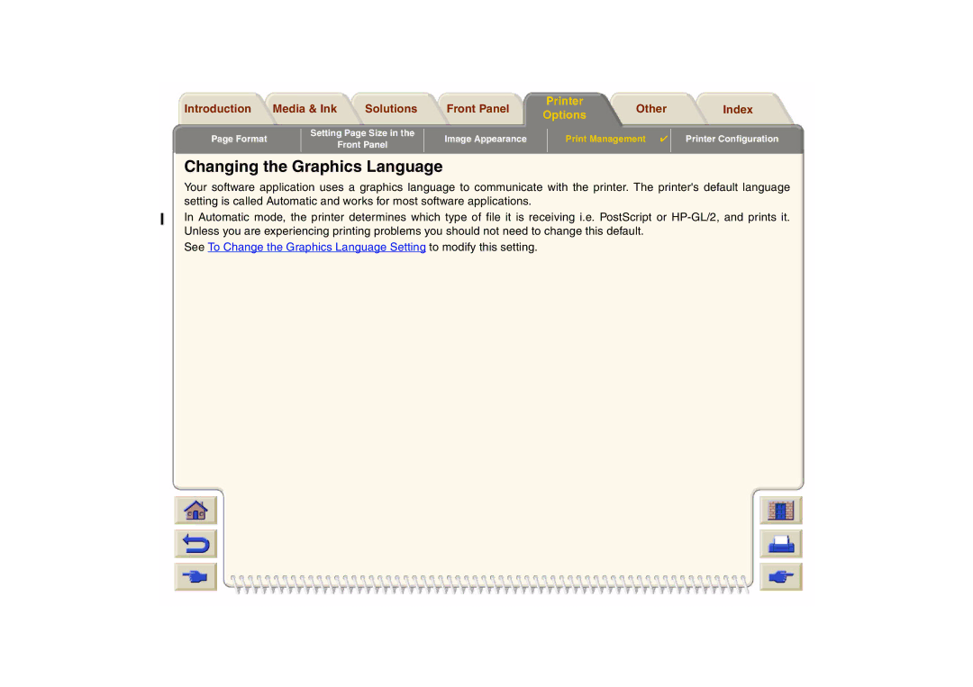 HP 800 manual Changing the Graphics Language 