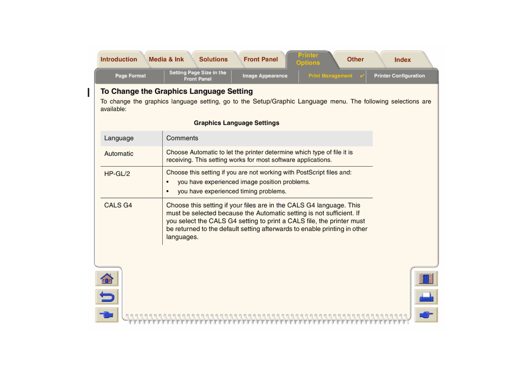 HP 800 manual To Change the Graphics Language Setting, Comments 