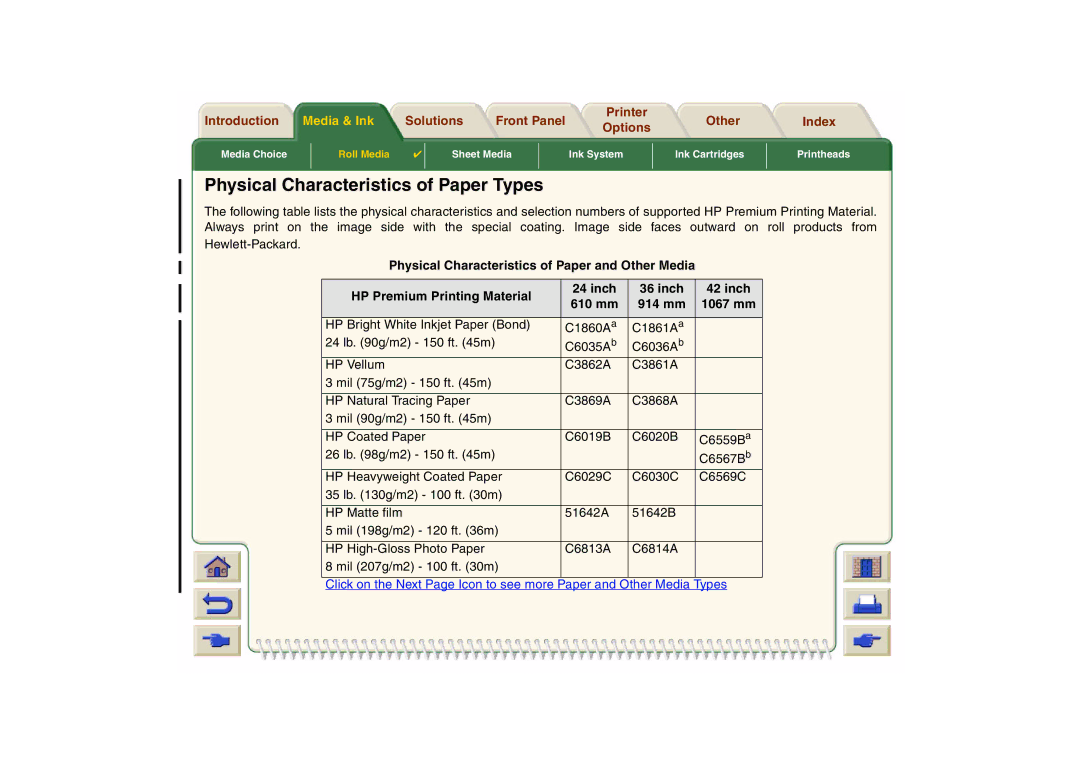 HP 800 manual Physical Characteristics of Paper Types 