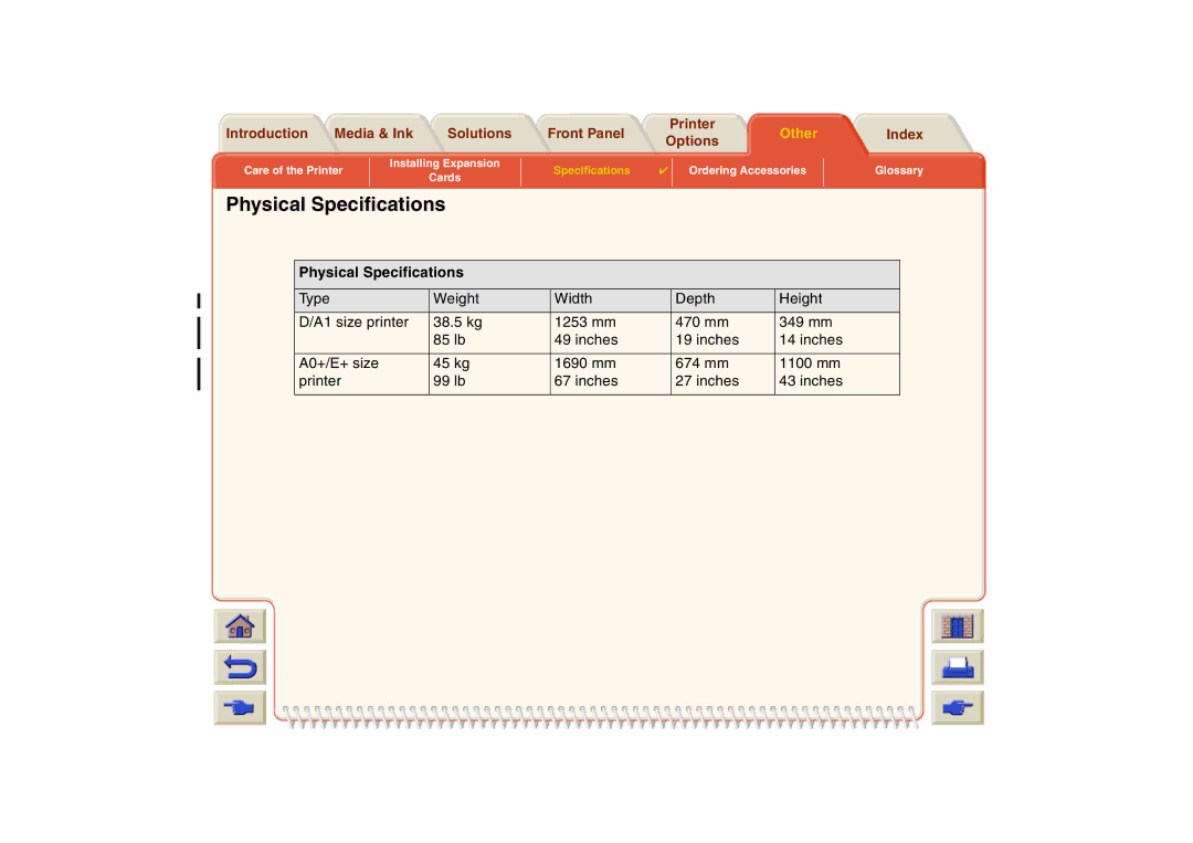 HP 800 manual Physical Specifications 