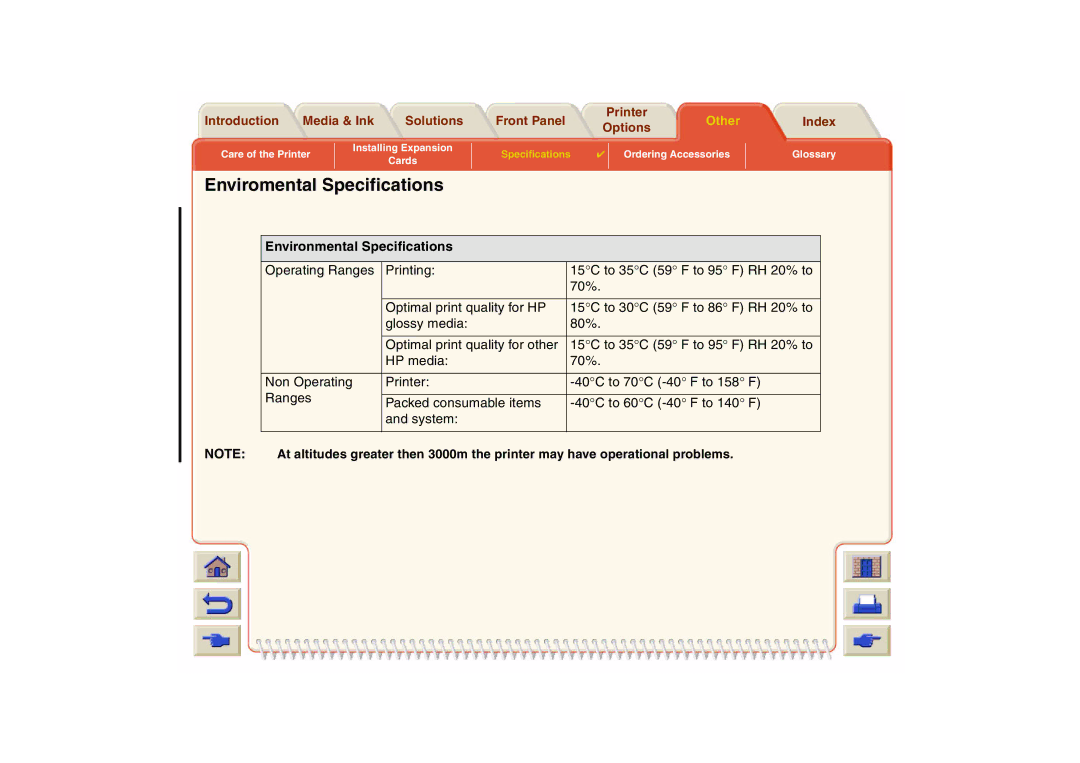 HP 800 manual Enviromental Specifications, Environmental Specifications 