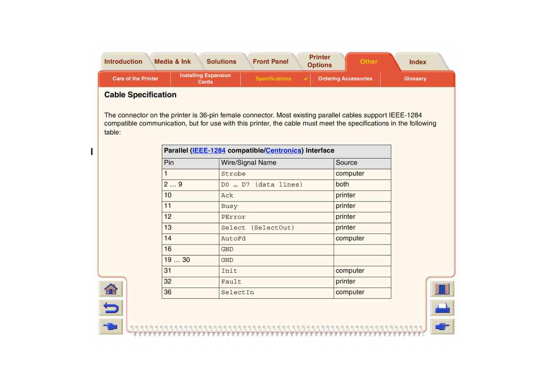 HP 800 manual Cable Specification, Parallel IEEE-1284 compatible/Centronics Interface 