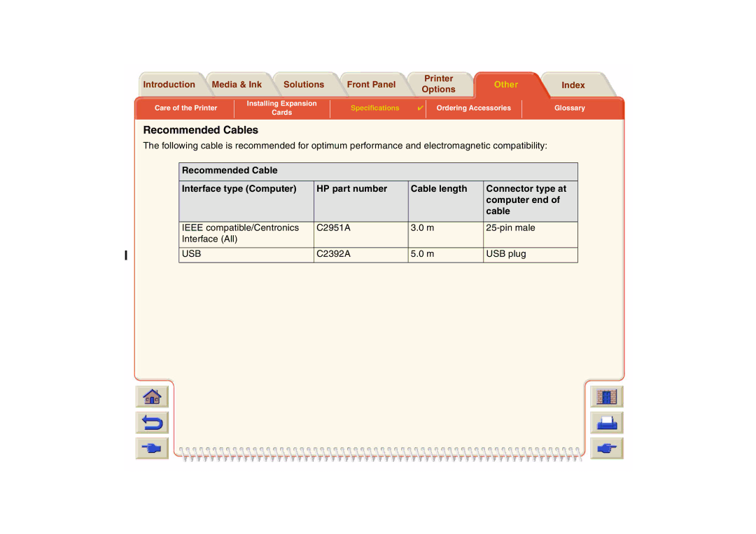 HP 800 manual Recommended Cables, Ieee compatible/Centronics C2951A Pin male Interface All, C2392A USB plug 