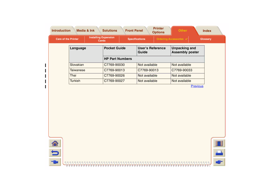 HP 800 manual C7769-90030 Not available, C7769-90013 C7769-90033, C7769-90026 Not available, C7769-90027 Not available 