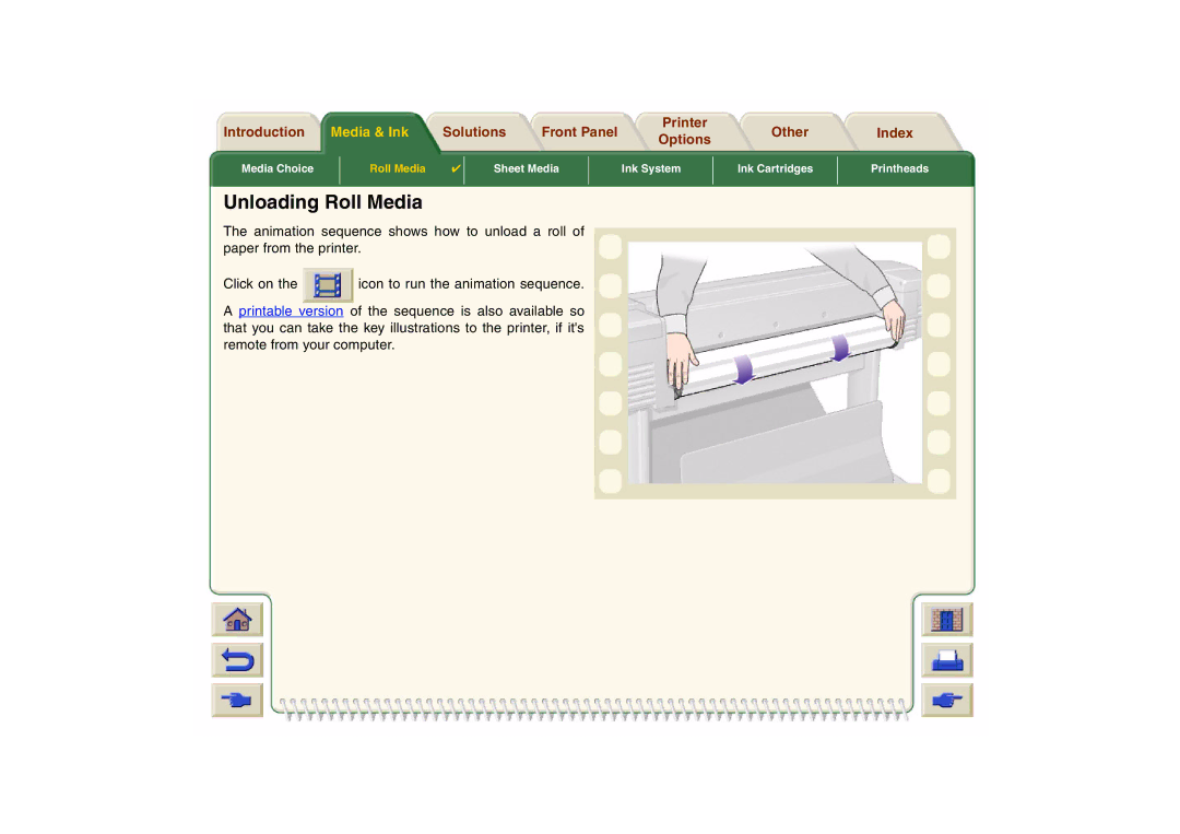 HP 800 manual Unloading Roll Media 