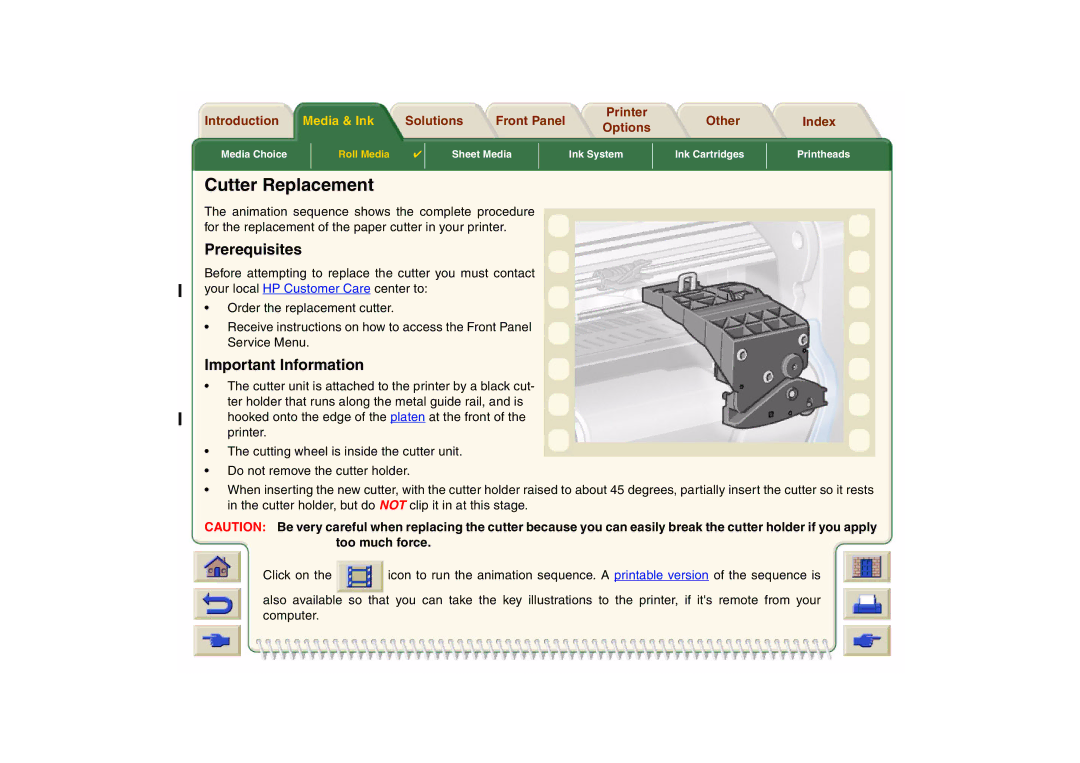 HP 800 manual Cutter Replacement, Prerequisites 