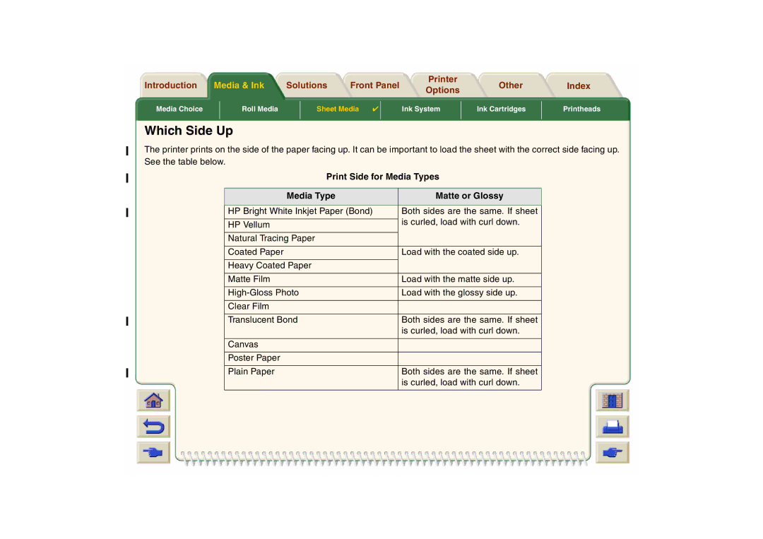 HP 800 manual Which Side Up, Print Side for Media Types Matte or Glossy 