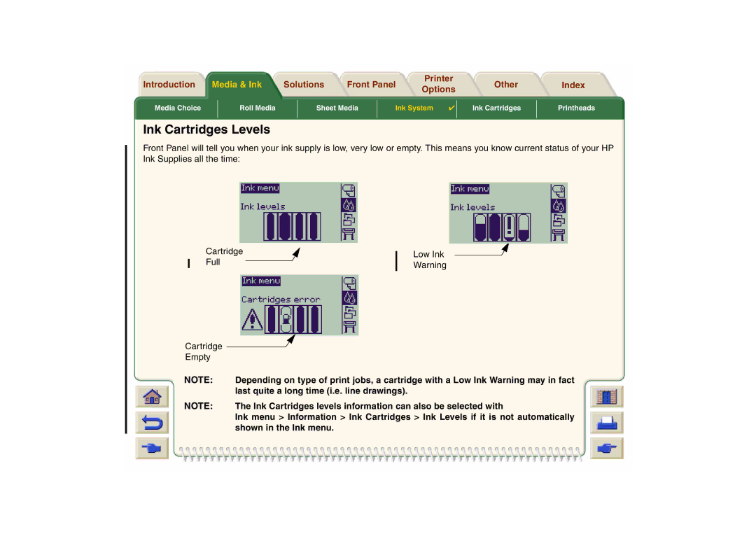 HP 800 manual Ink Cartridges Levels 