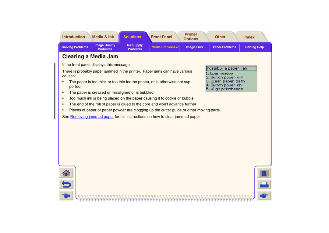 HP 800 manual Clearing a Media Jam, If the front panel displays this message 