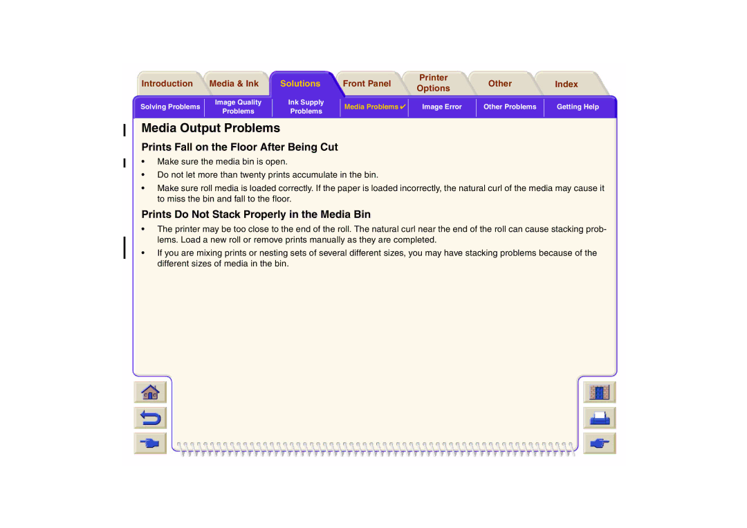 HP 800 manual Media Output Problems, Prints Fall on the Floor After Being Cut 