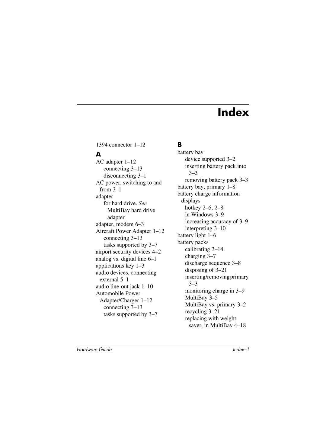 HP 8000 Mobile manual Index 