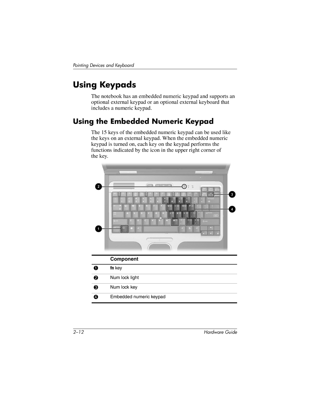 HP 8000 Mobile manual Using Keypads, Using the Embedded Numeric Keypad 