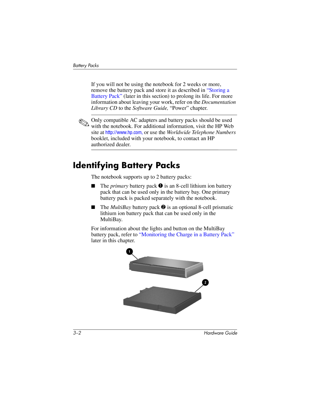 HP 8000 Mobile manual Identifying Battery Packs 